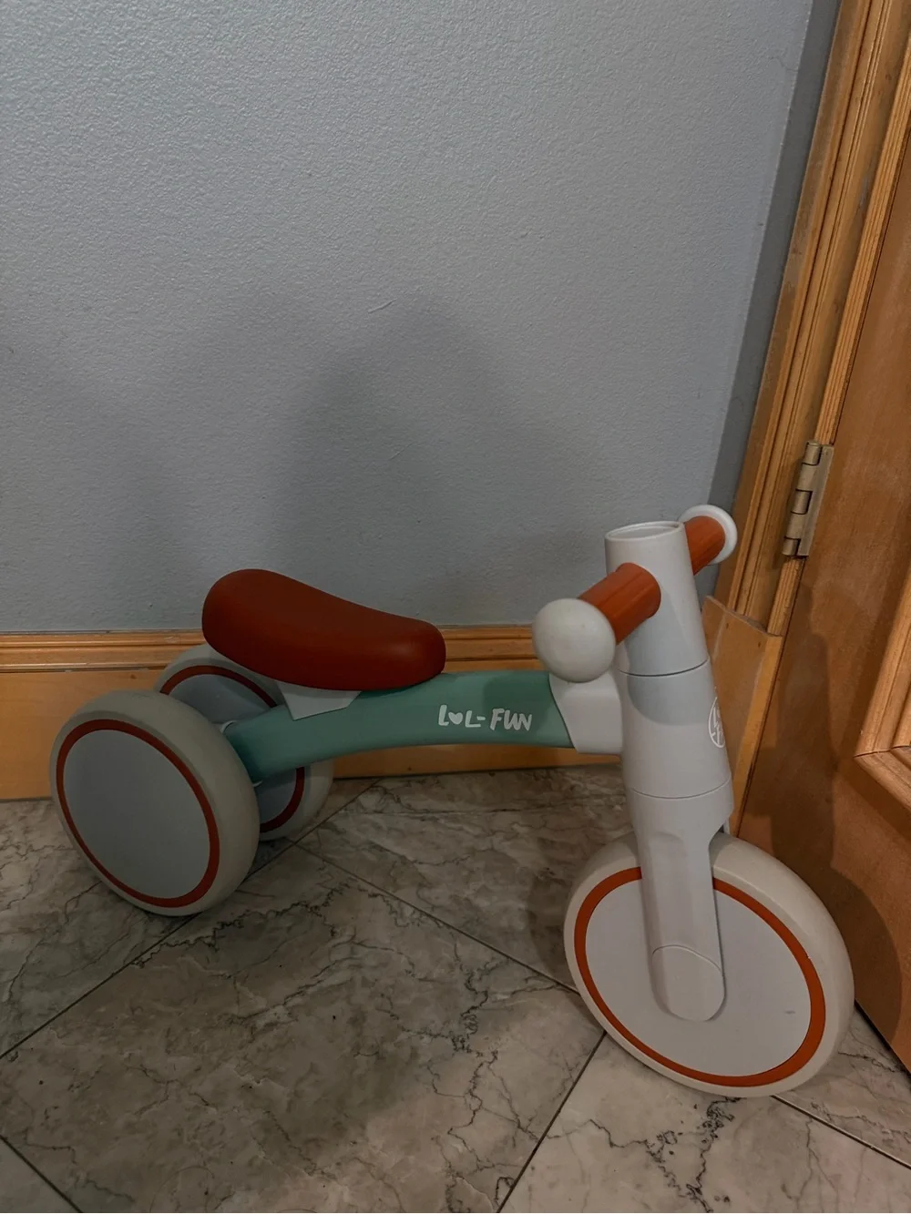 Kids Balance Bike in Mint and Orange — Lightweight Ride-On